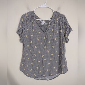 Christopher & Banks Women Size XLP Gingham Lemon Print Popover Blouse‎ Classic